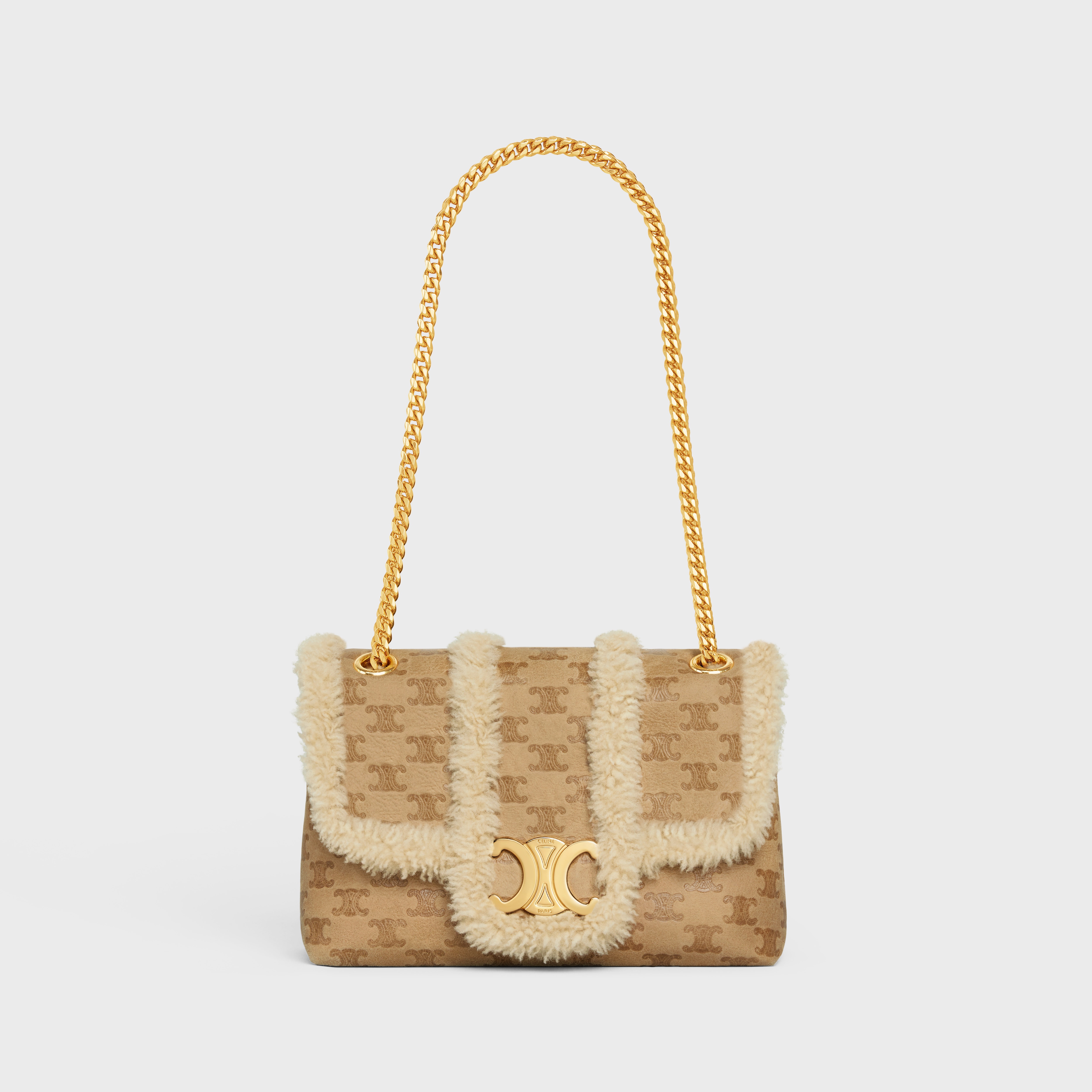 Medium Celine Victoire Bag in SHEARLING WITH TRIOMPHE ALL-OVER - 6