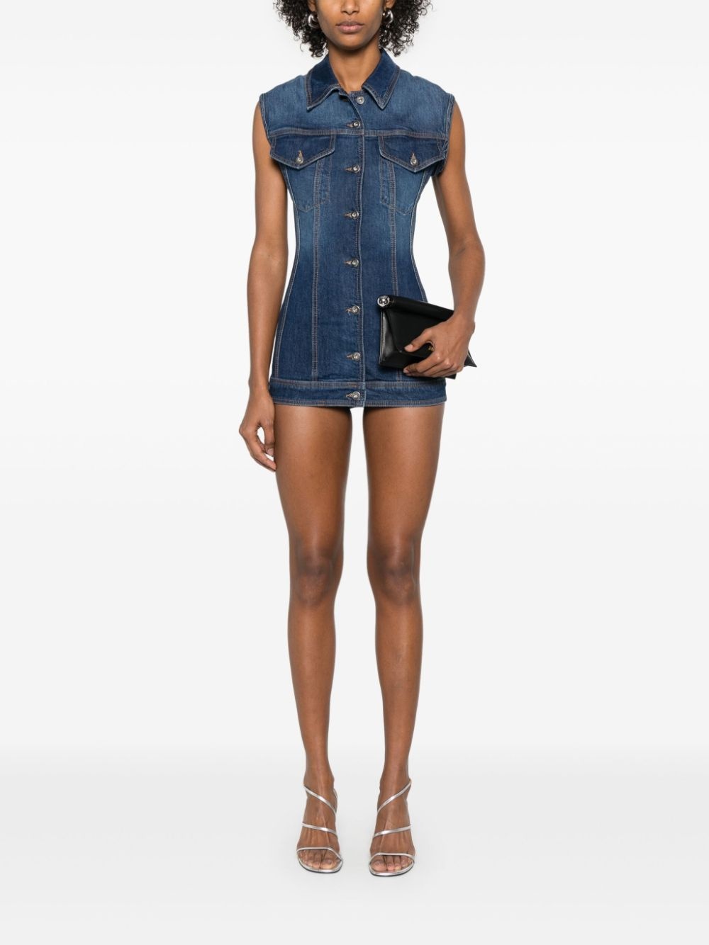 sleeveless denim mini dress - 2