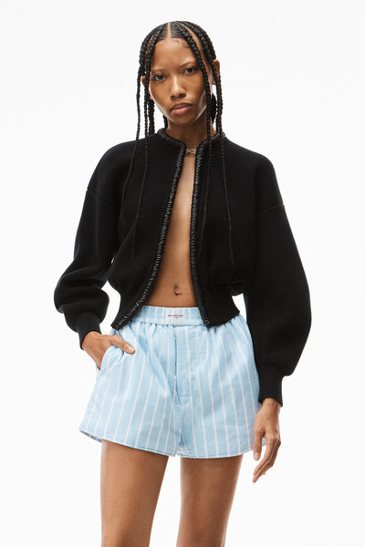 Alexander Wang RUCHED LEATHER TRIM CARDIGAN IN WOOL outlook