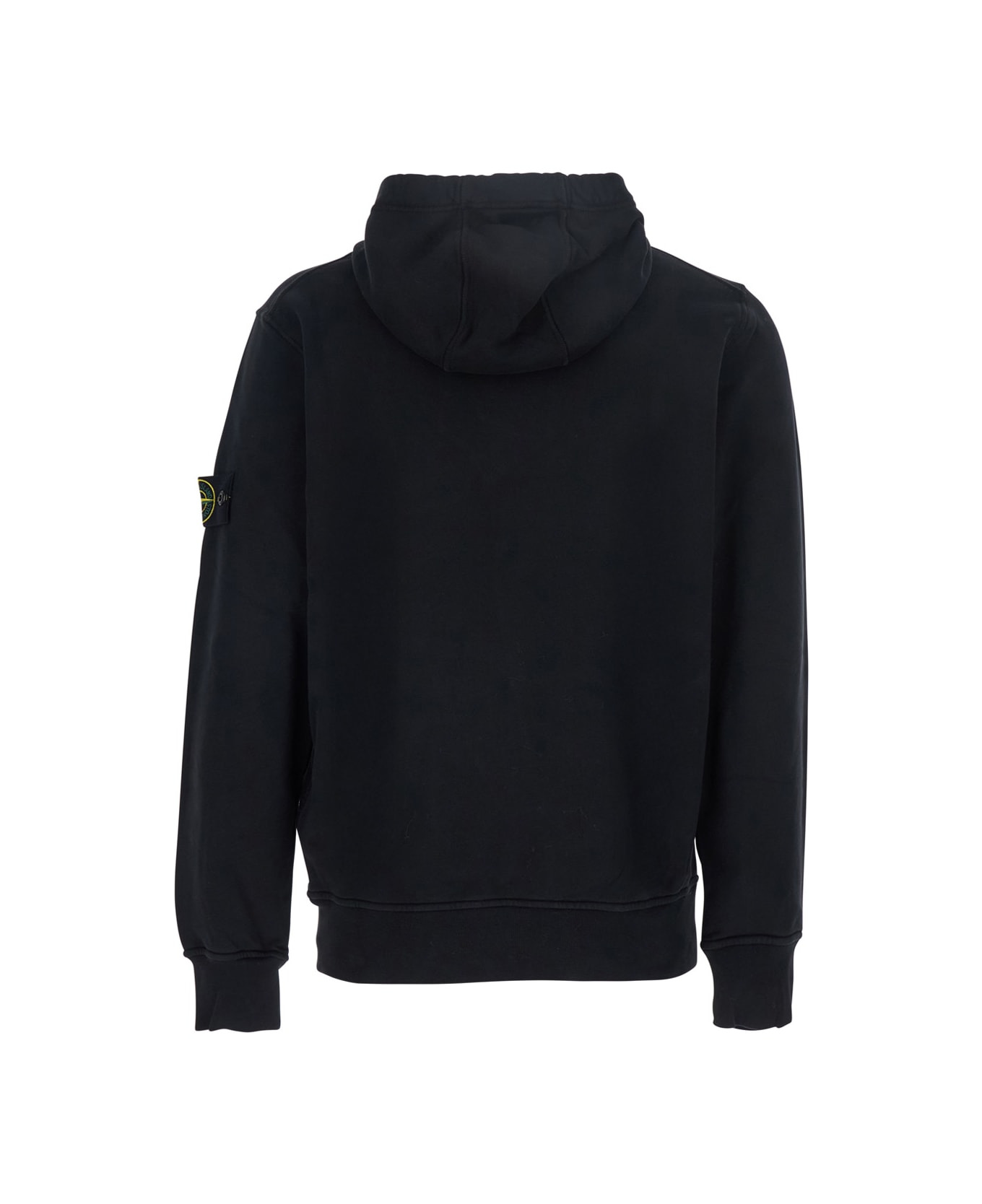 Black Hoodie With Fixed Hood And Logo Patch On The Sleeve In Cotton Man - 2
