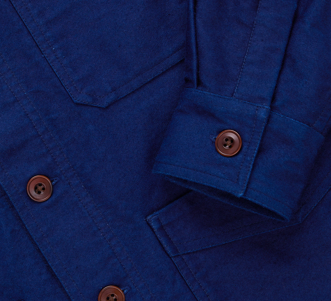 French Work Jacket - Washed Indigo Moleskin - 5