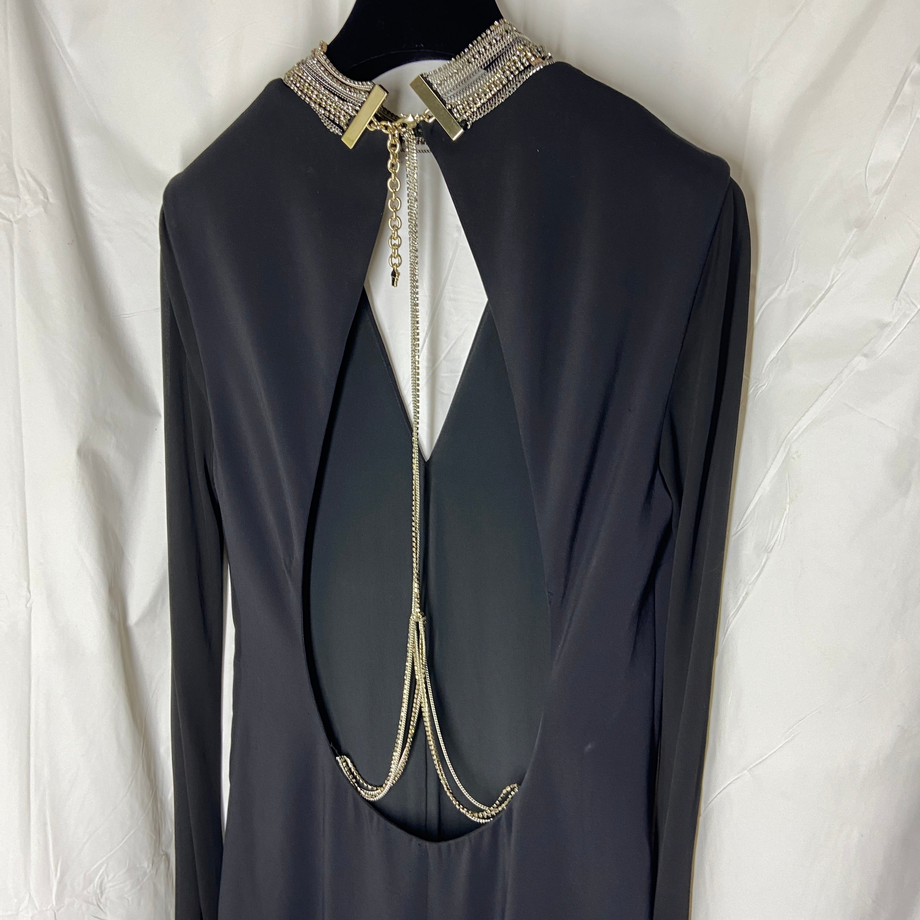 Versace plunging open back dress evening gown with gold crystal necklace and back chains 38 - 17