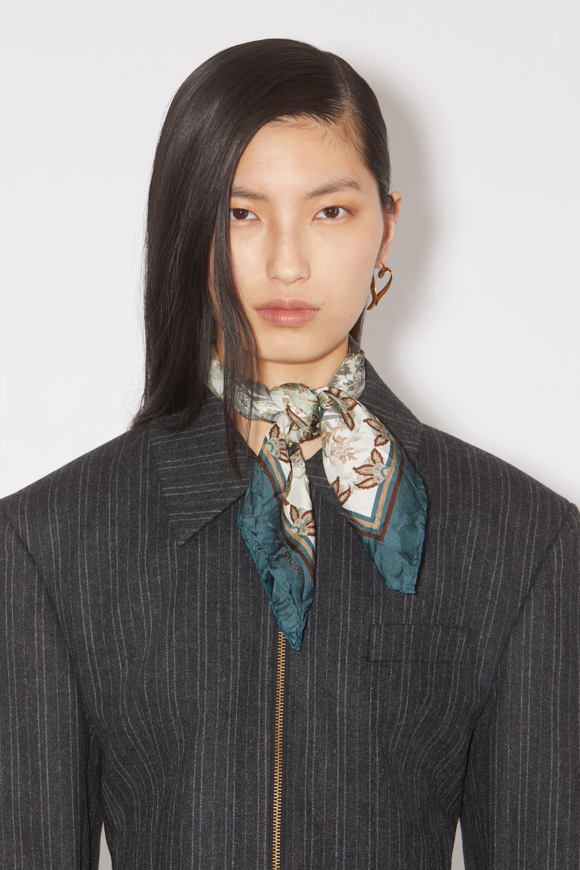 Printed silk scarf - Teal blue - 2