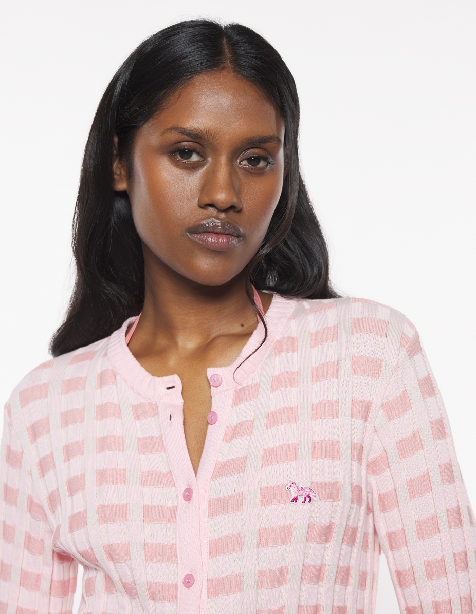 CHECKED RIBBED CARDIGAN - 4