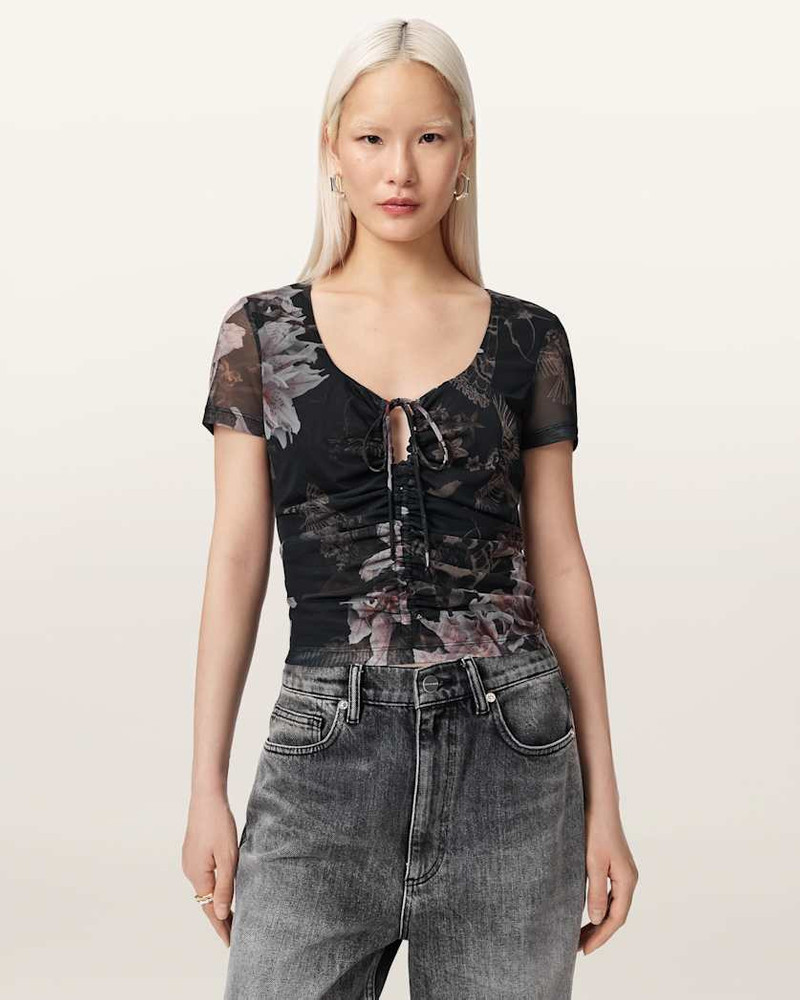 ALLSAINTS GABBY SLIM FIT FLORAL MESH TOP outlook