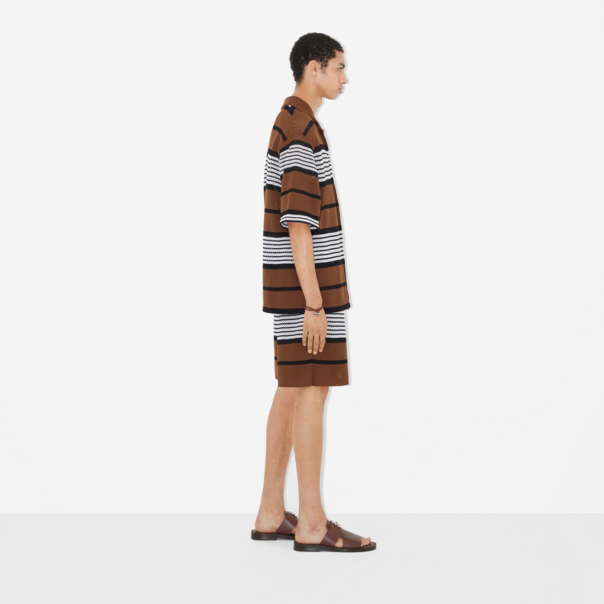 Short-sleeve Stripe Print Nylon Oversized Shirt - 3