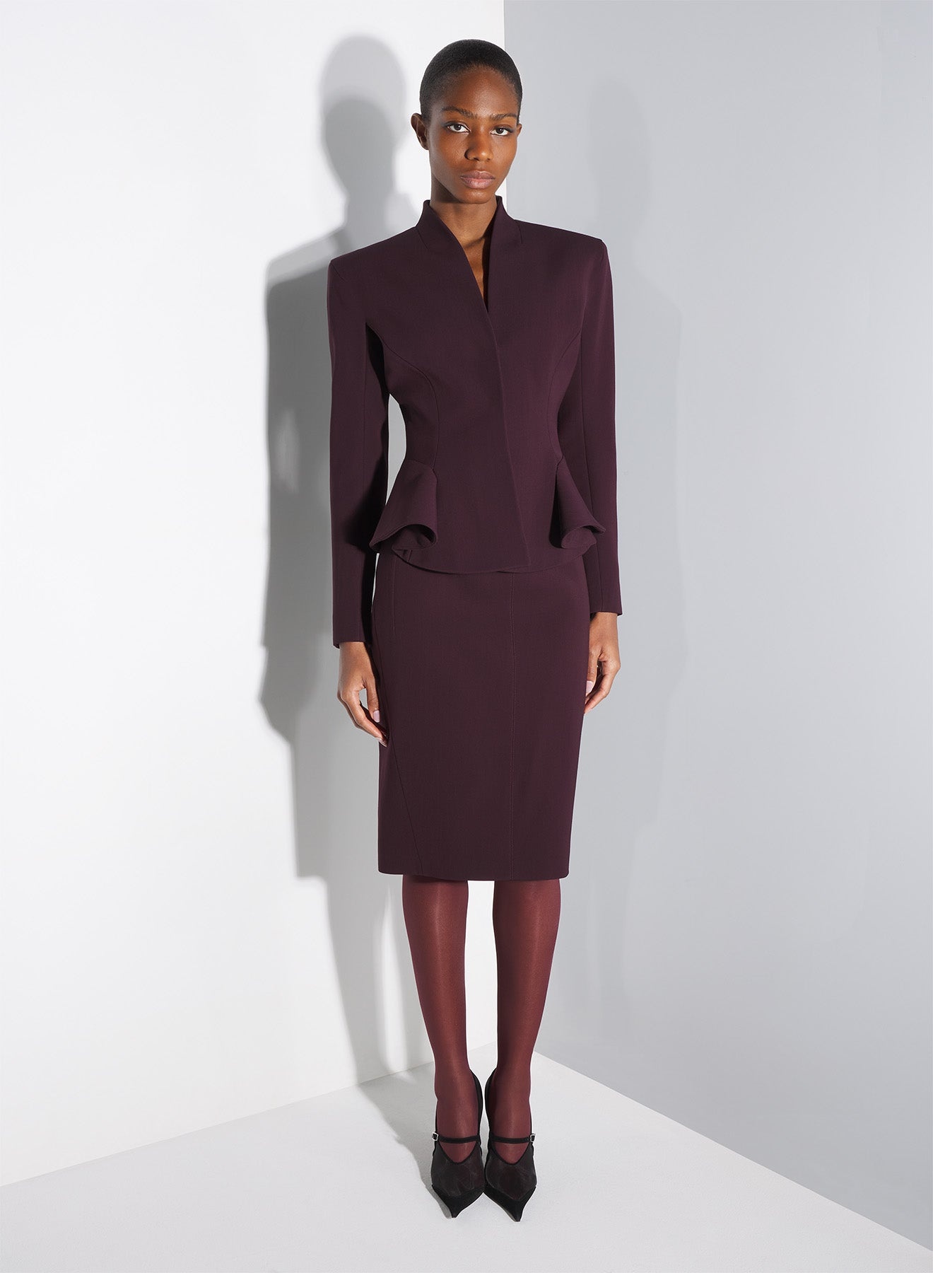burgundy buckled tailored skirt - 5