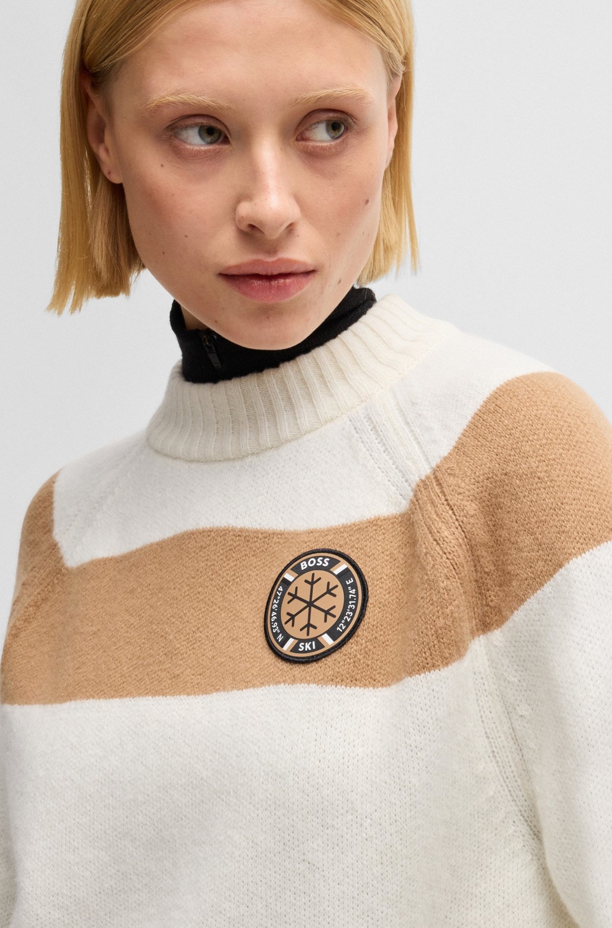 BOSS SKI VIRGIN-WOOL SWEATER WITH CAMEL STRIPES - 5