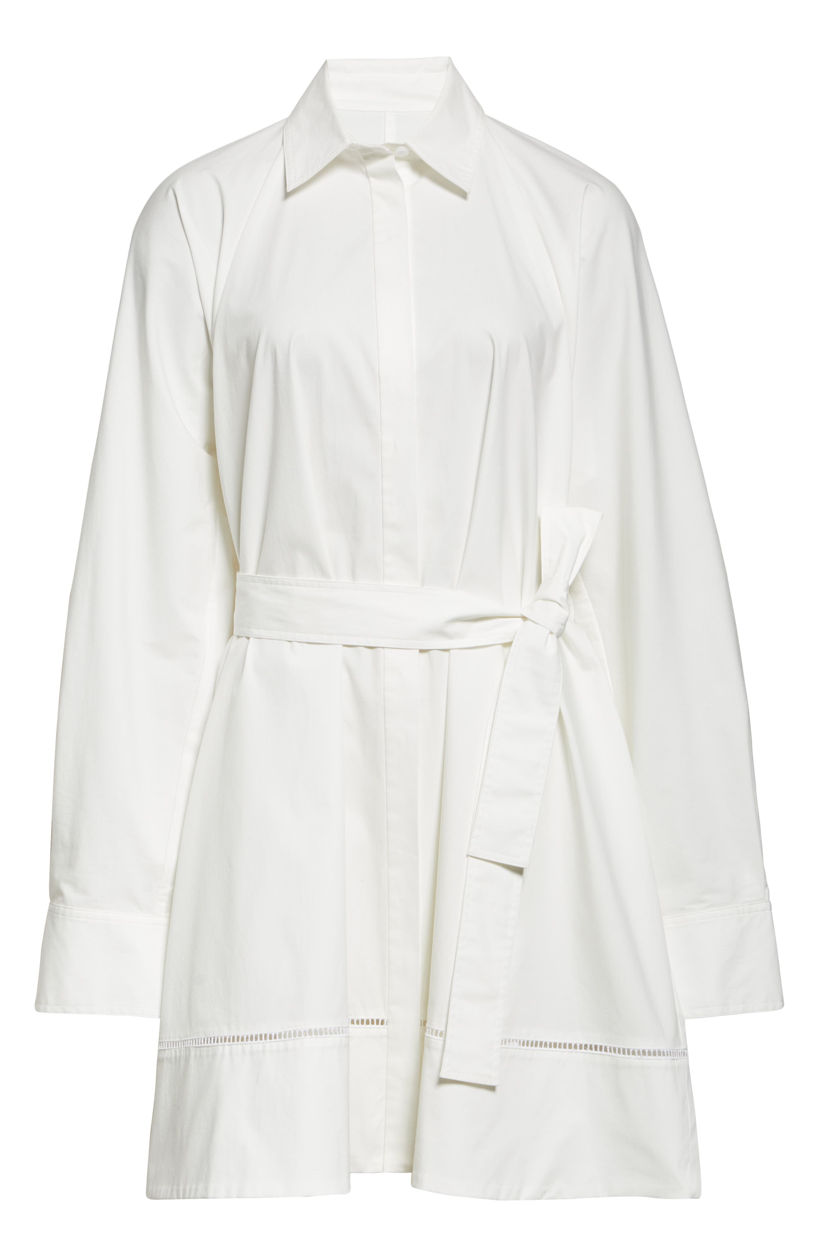 Proenza Schouler Sammy Long Sleeve Belted Stretch Cotton Poplin Shirtdress in White at Nordstrom - 5