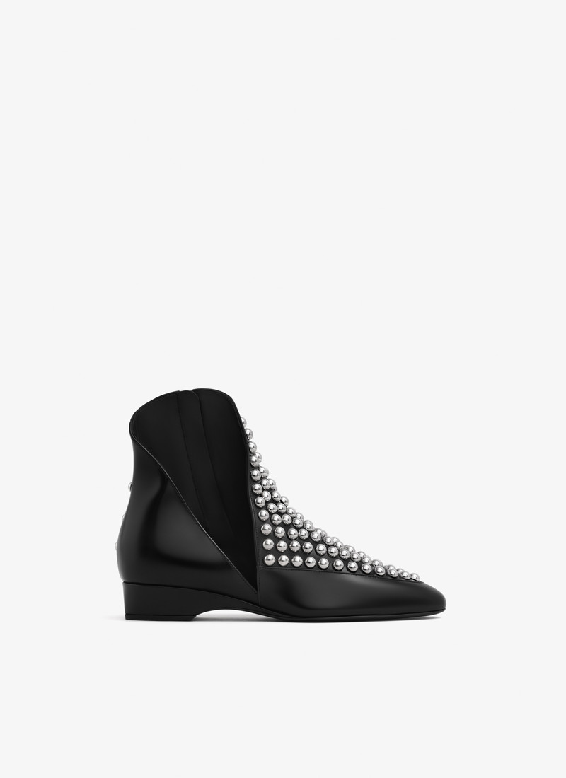 ASYMETRIC ANKLE BOOTS IN GLOSSY CALFSKIN WITH STUDS - 1