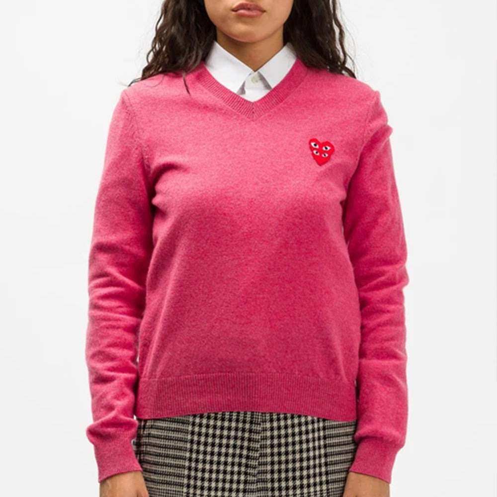 (WMNS) COMME des GARCONS PLAY V-Neck Pullover Red Emblem 'Pink' AZ-N073-051-4 - 2