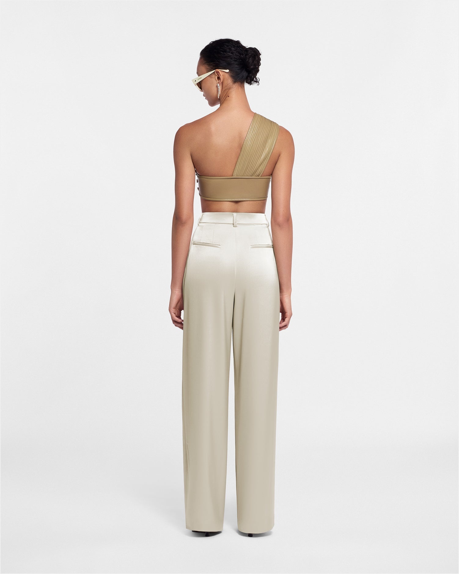 Pleated Slip Satin Pants - 4