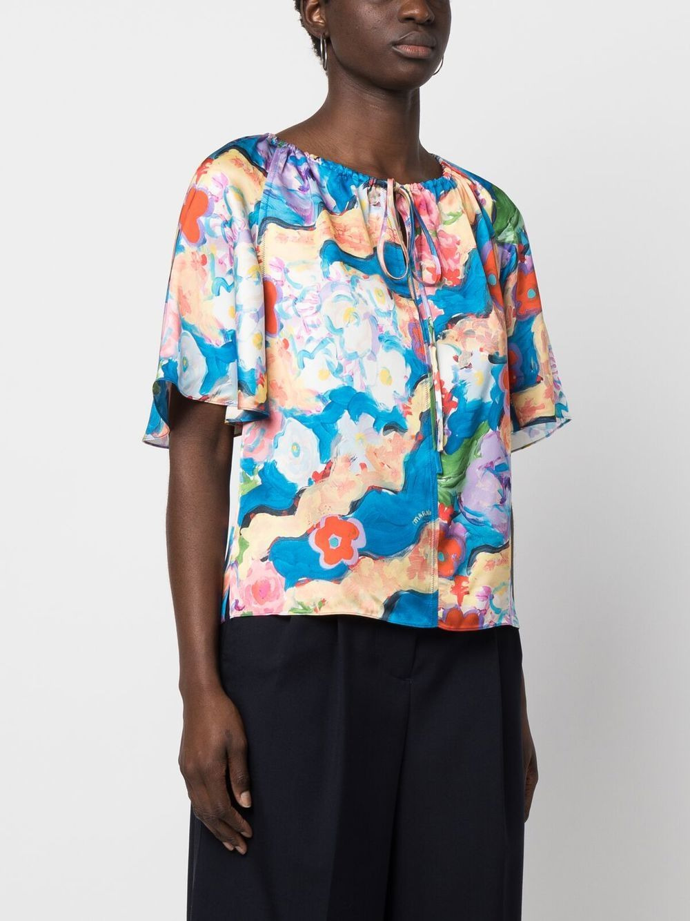 floral-print short-sleeve blouse - 3