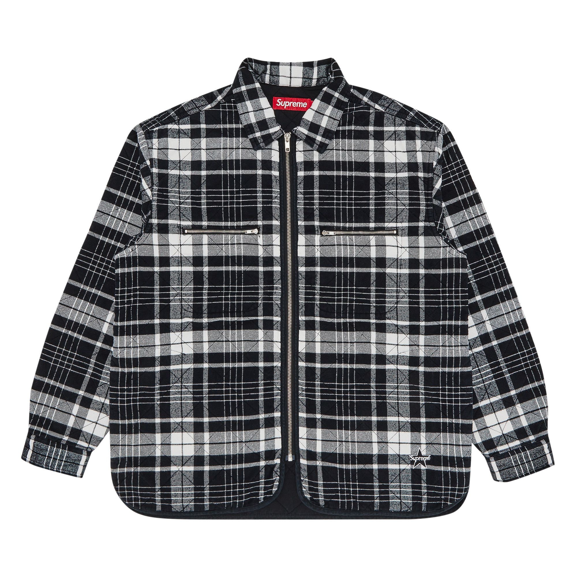 Supreme Quilted Flannel Zip Up Shirt 'Black' - 1