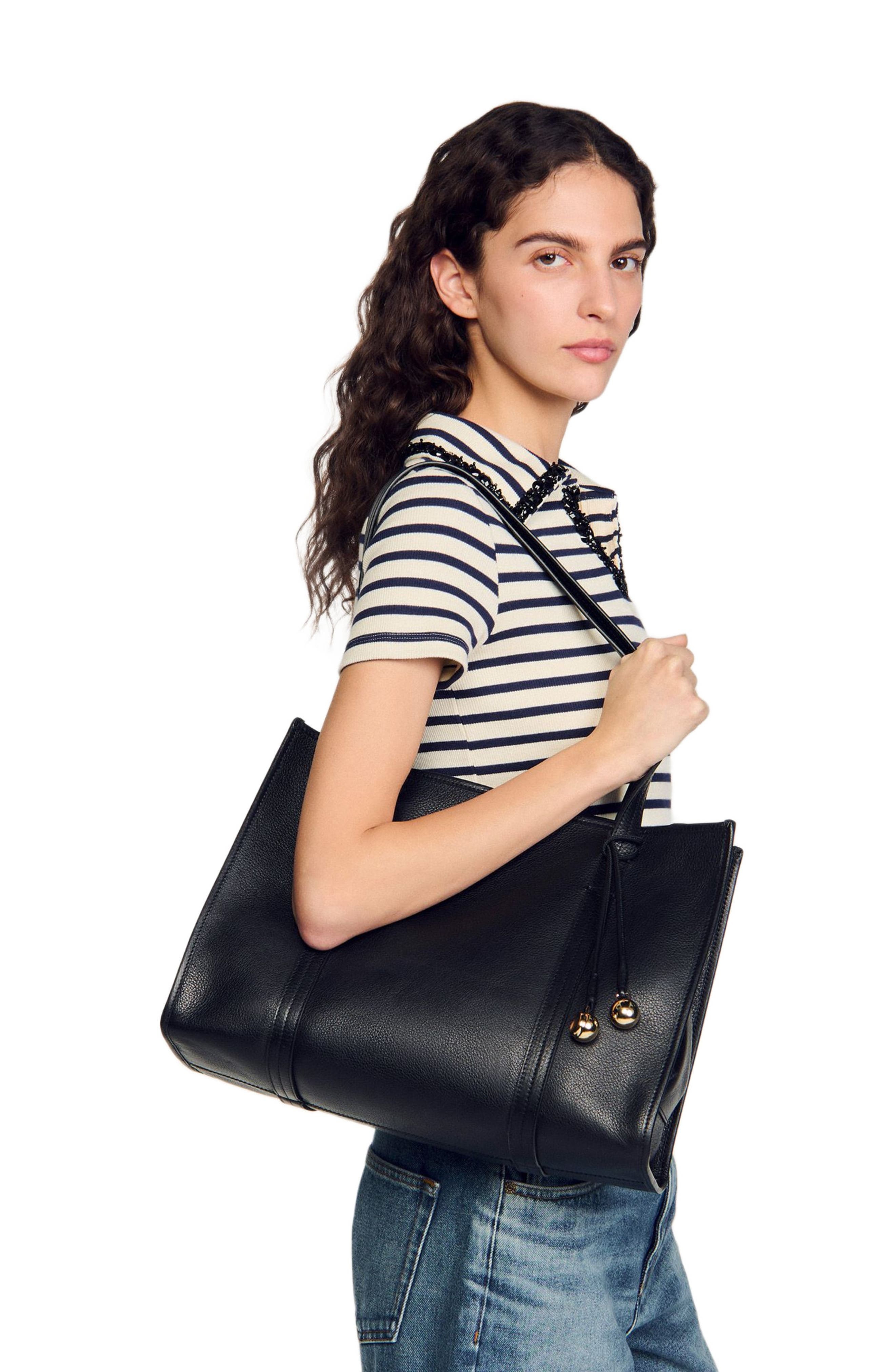 SANDRO Soft leather shopping bag in Black at Nordstrom - 6