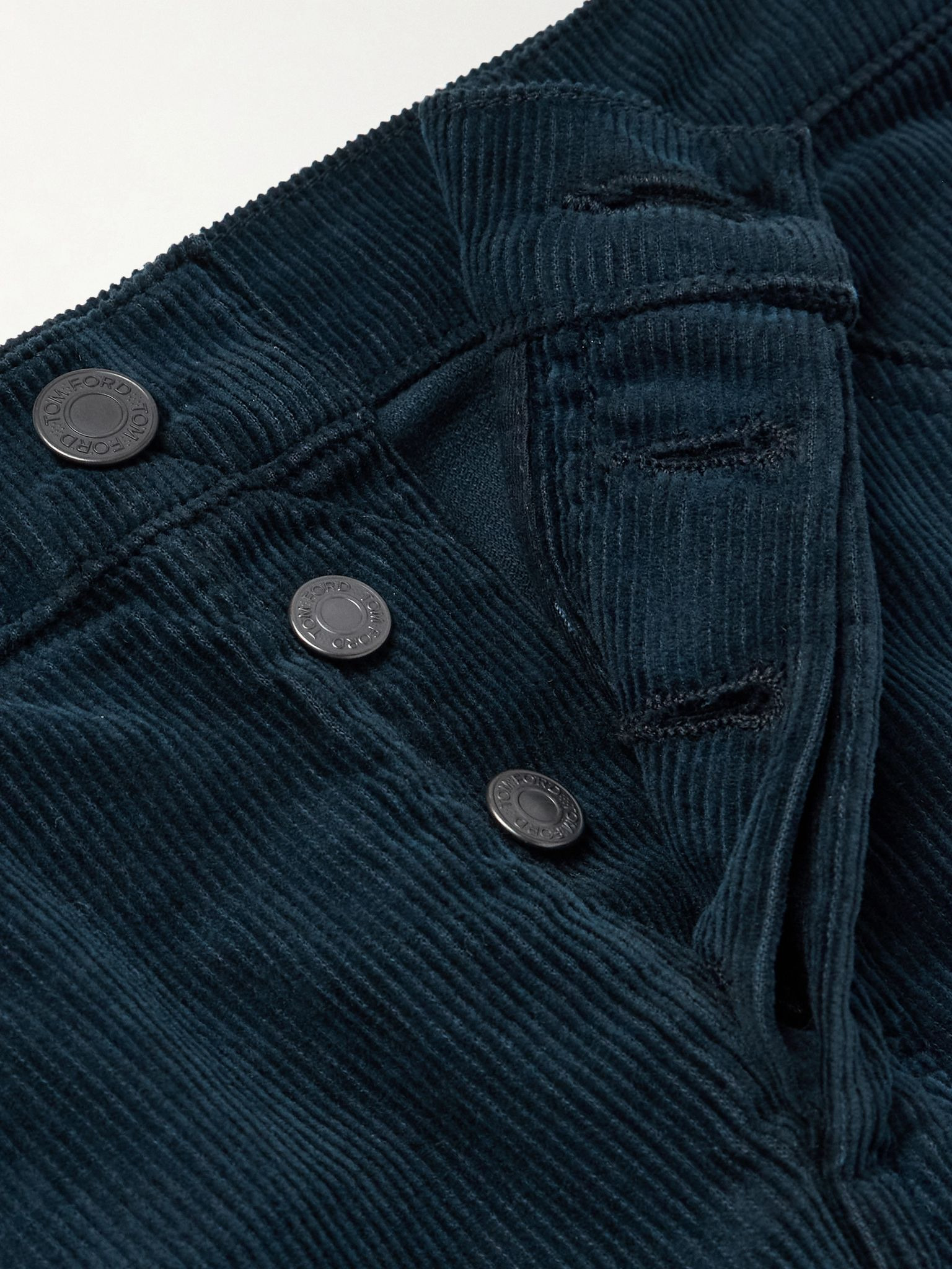 Slim-Fit Cotton-Blend Corduroy Trousers Navy - 6