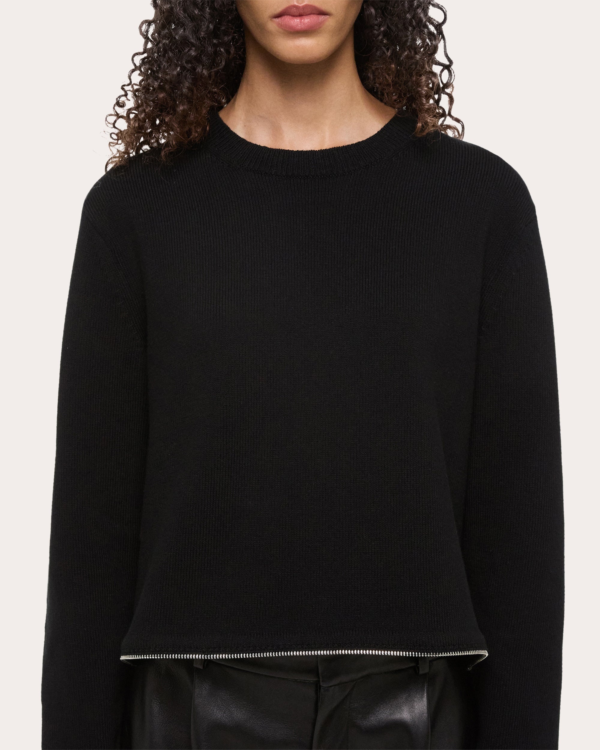 Cropped Zip Detail Organic Cotton Sweater - 4