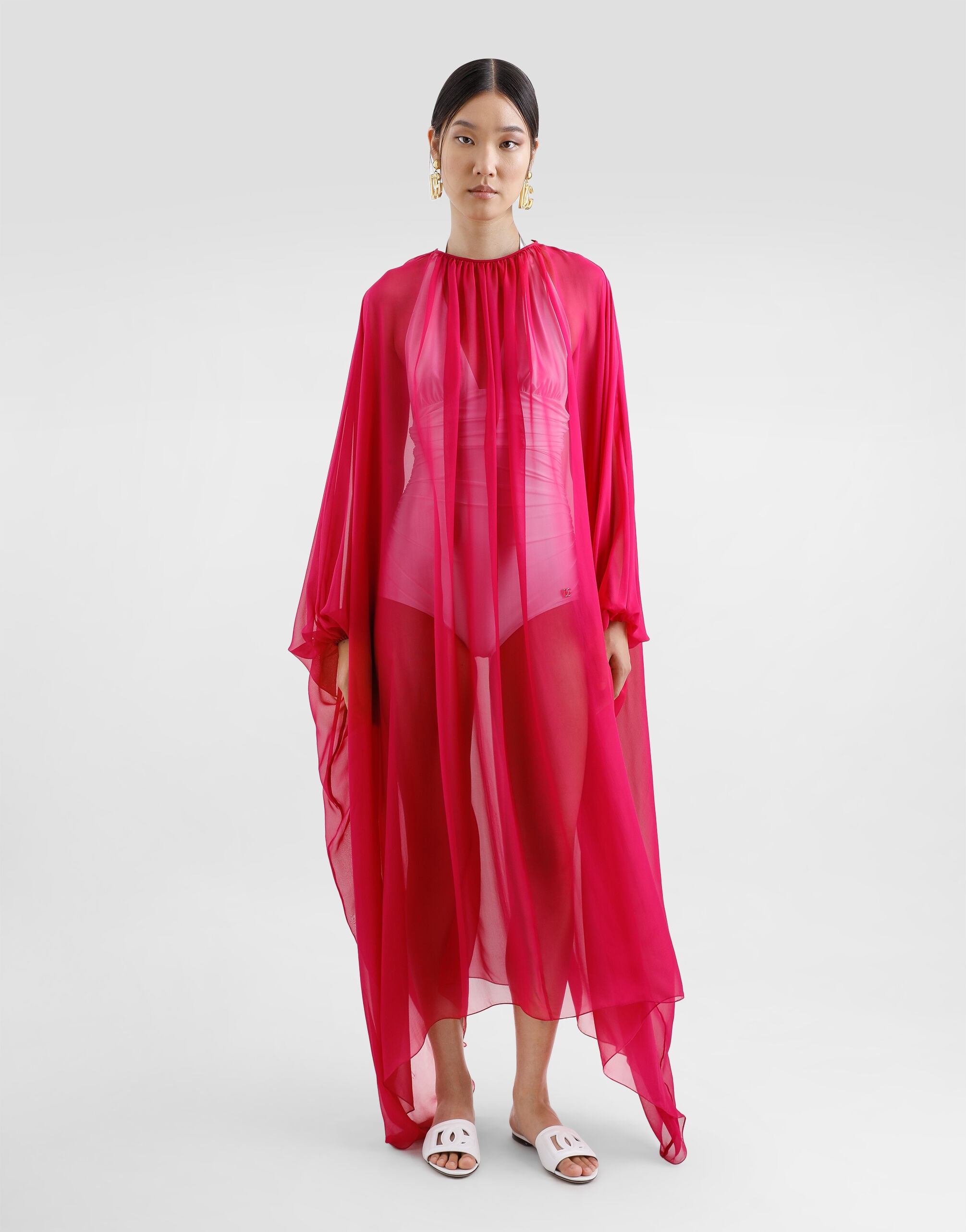 Long silk chiffon caftan with drawstring - 2