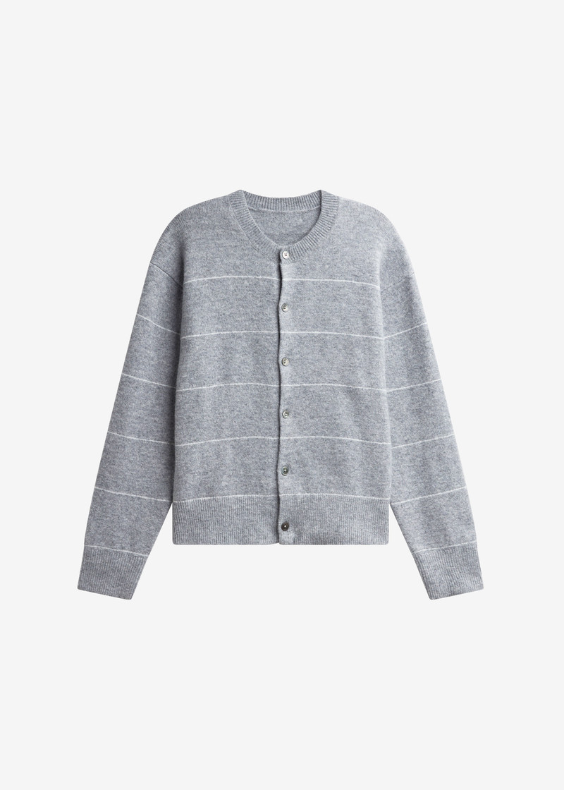 Stenvad Crewneck Cardigan - Grey/White Stripe 1
