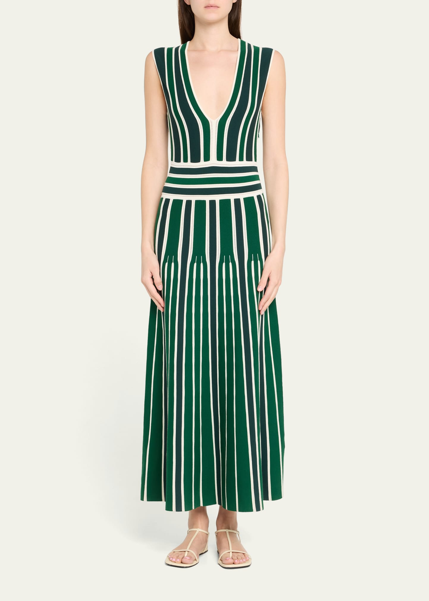 Tallone Plunging Stripe Pleated Knit Midi Dress - 2