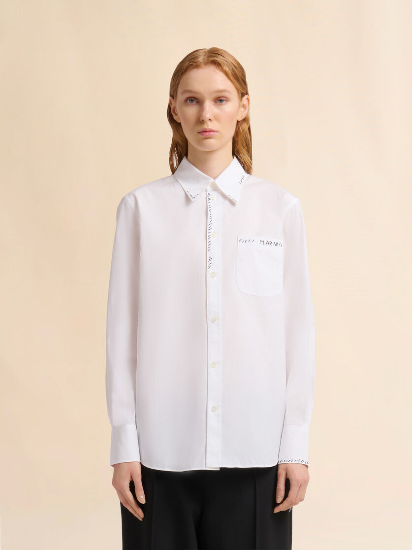 WHITE ORGANIC POPLIN SHIRT WITH MARNI MENDING - 2