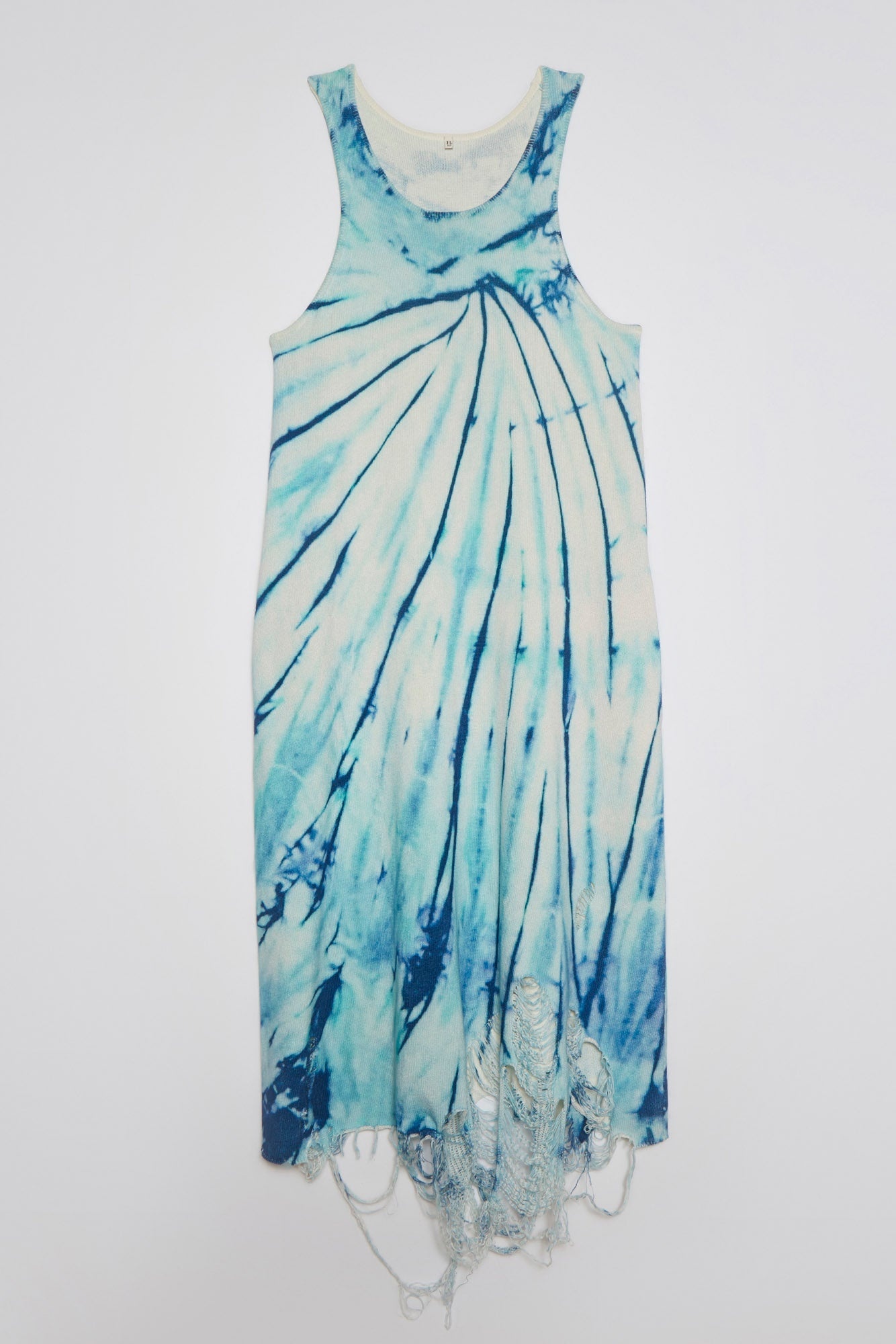 DESTROYED KNIT TANK DRESS - BLUE TIE-DYE - 1