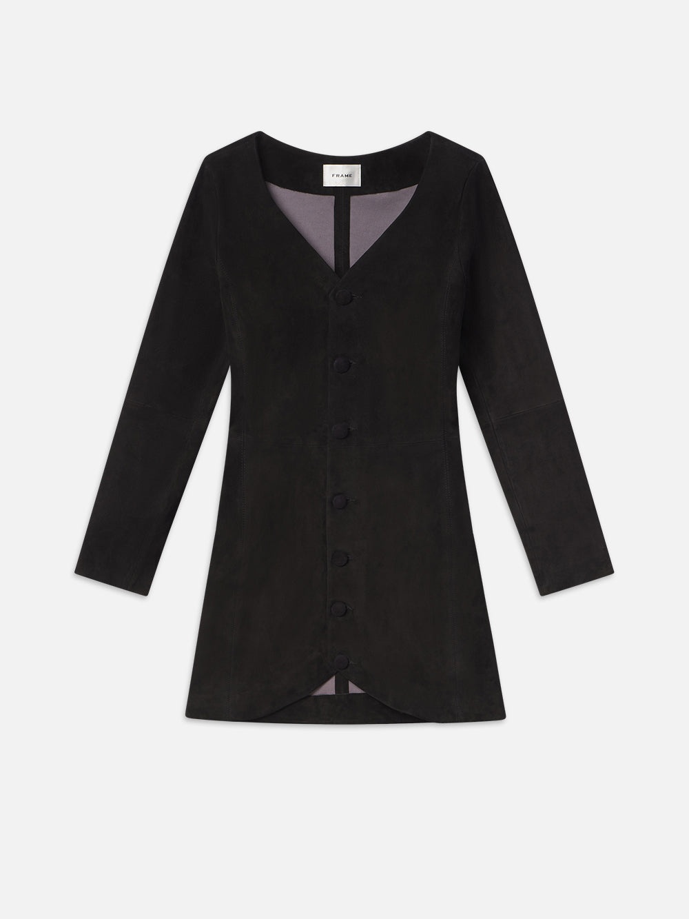 Suede Button Front Mini Dress in Black - 1