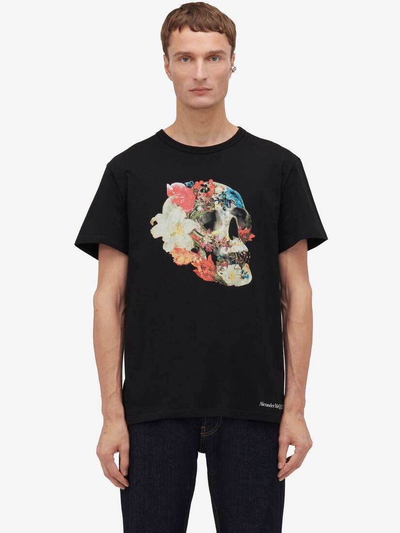 Men's Floral Skull T-shirt in Black/multicolor - 5