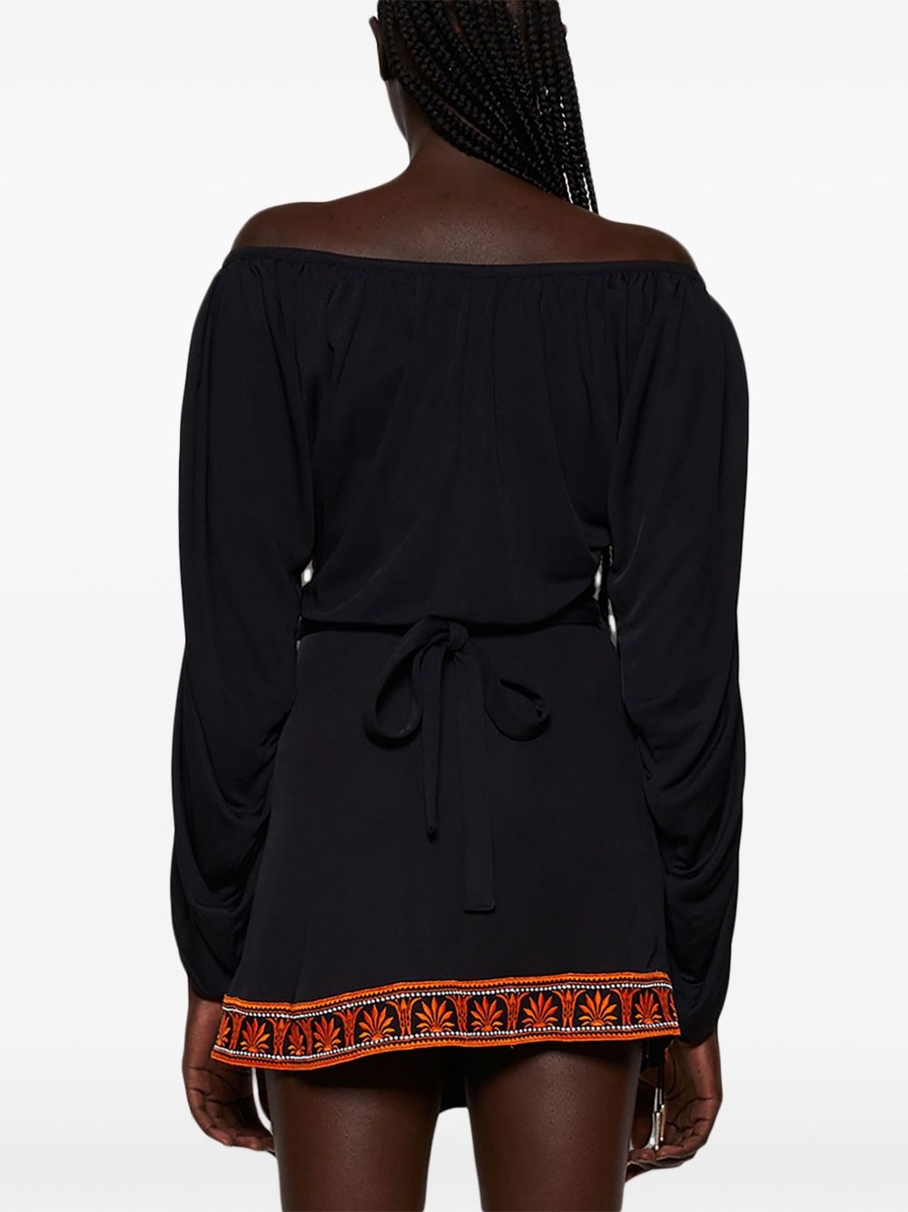 contrast trimming off-the-shoulder minidress - 5