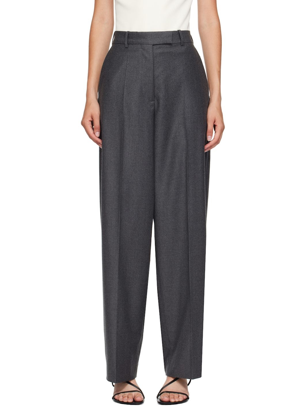 Gray Wide Leg Trousers - 1
