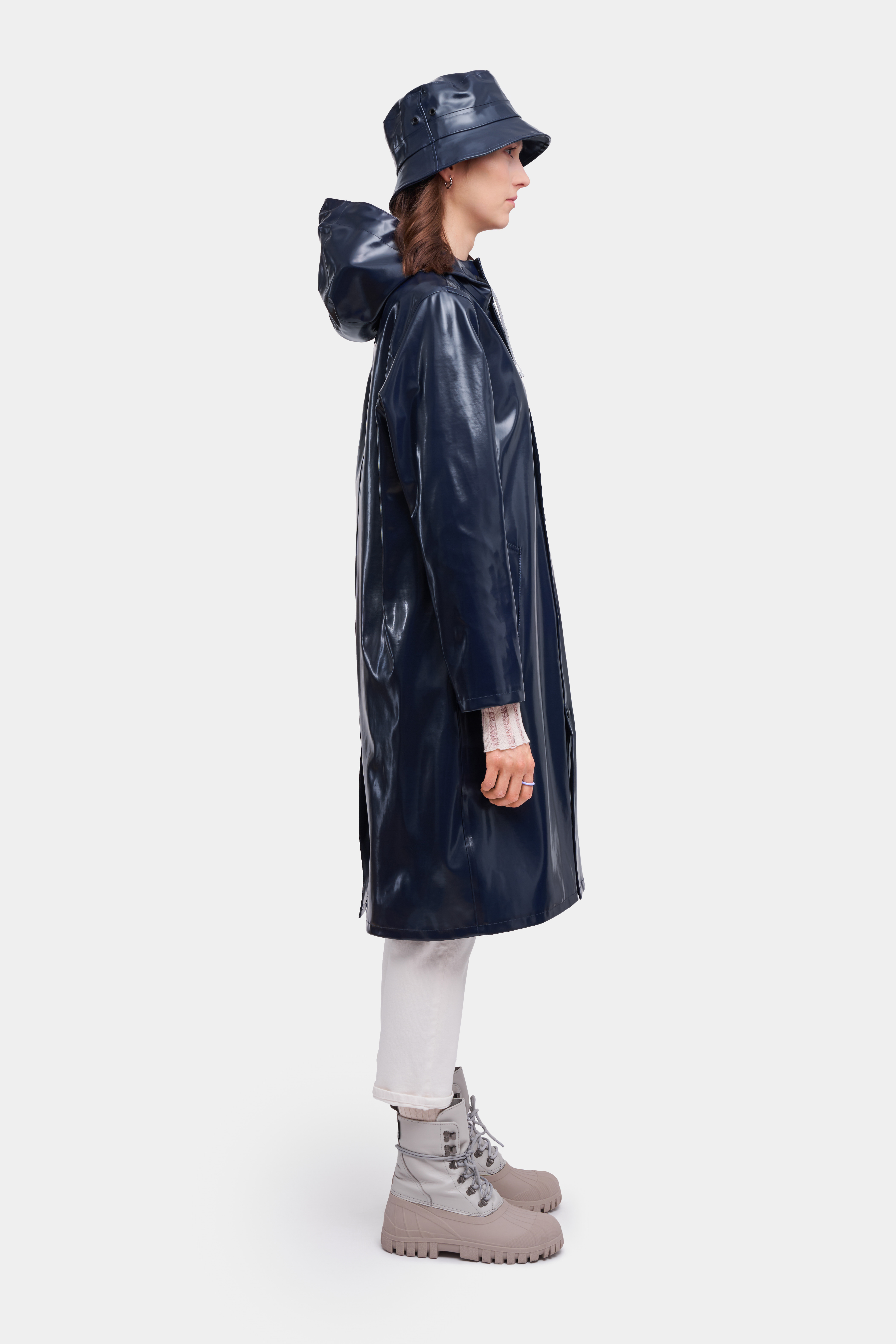 Stockholm Long Opal Raincoat Navy - 3