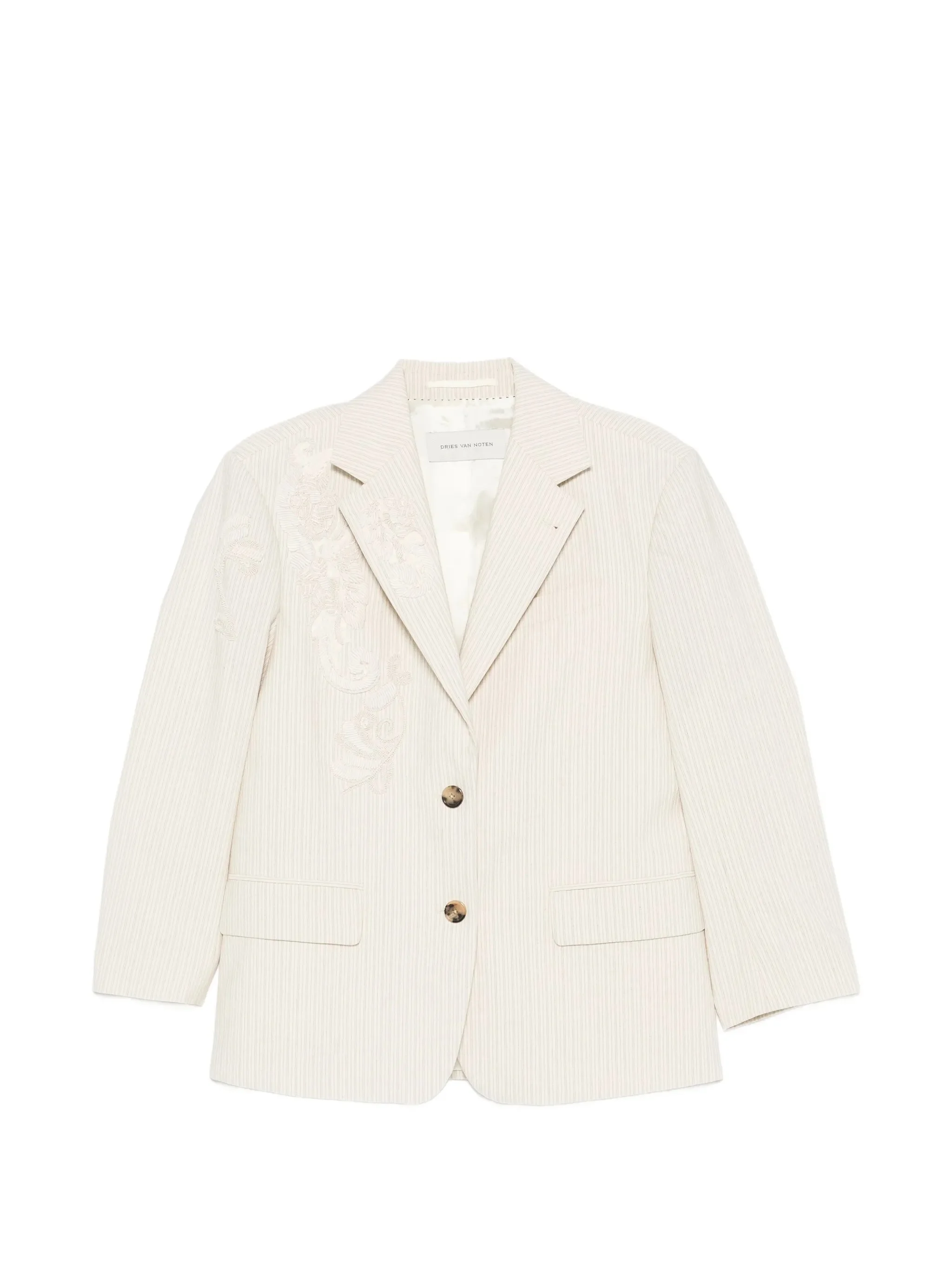 Dries Van Noten Birdy Embroidered Pinstripe-pattern Blazer - 1