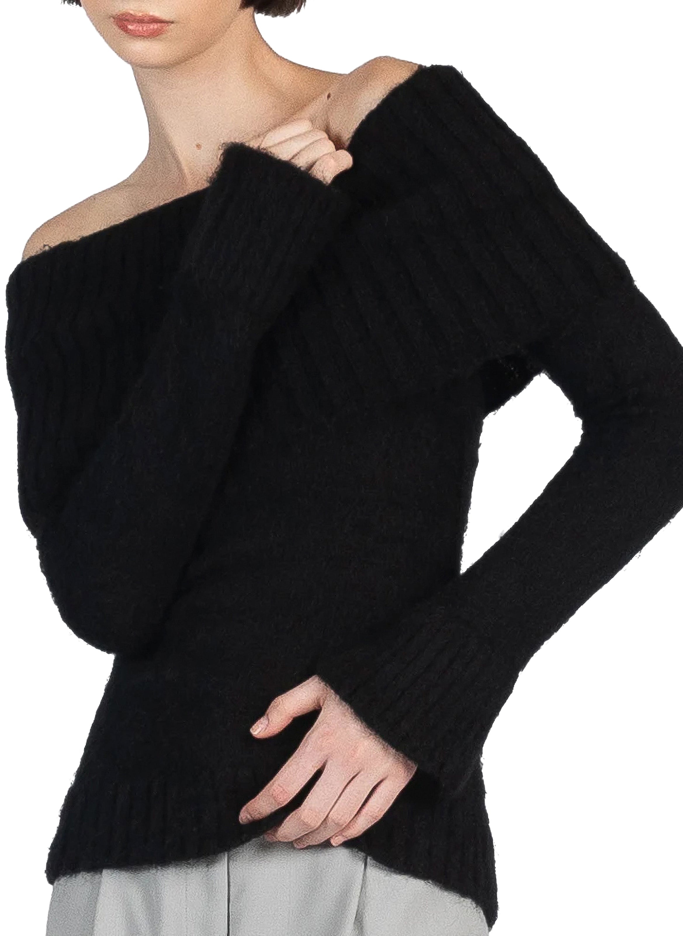 Mohair Off Shoulder Jumper Black - 2