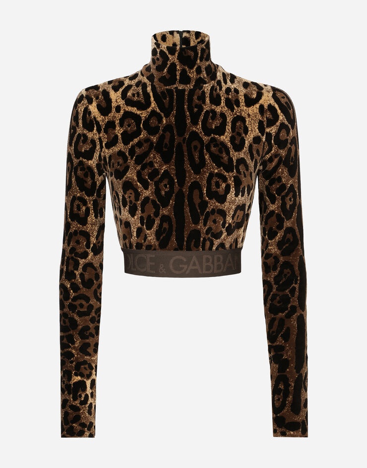 Chenille turtle-neck top with jacquard leopard design - 1