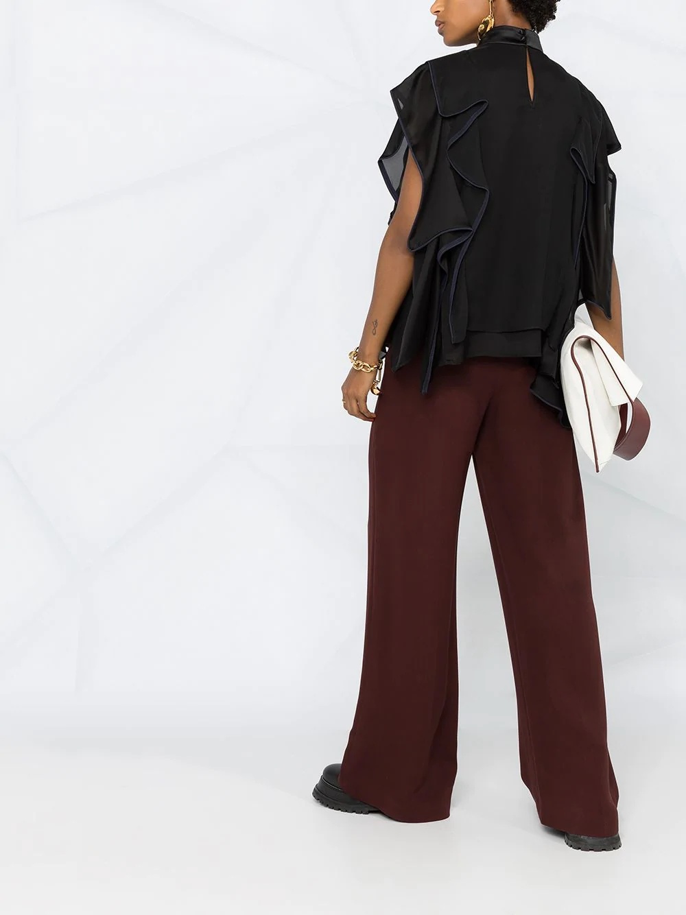 ruffle-trimmed chiffon blouse  - 4