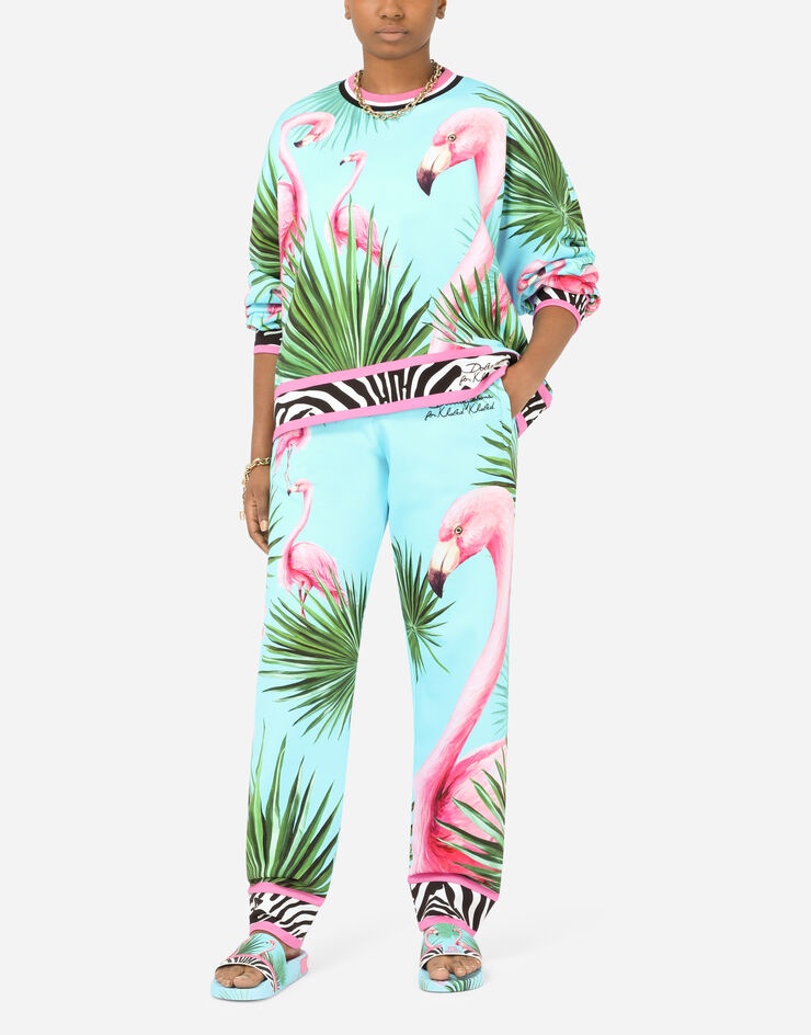 Jersey jogging pants with flamingo print - 2