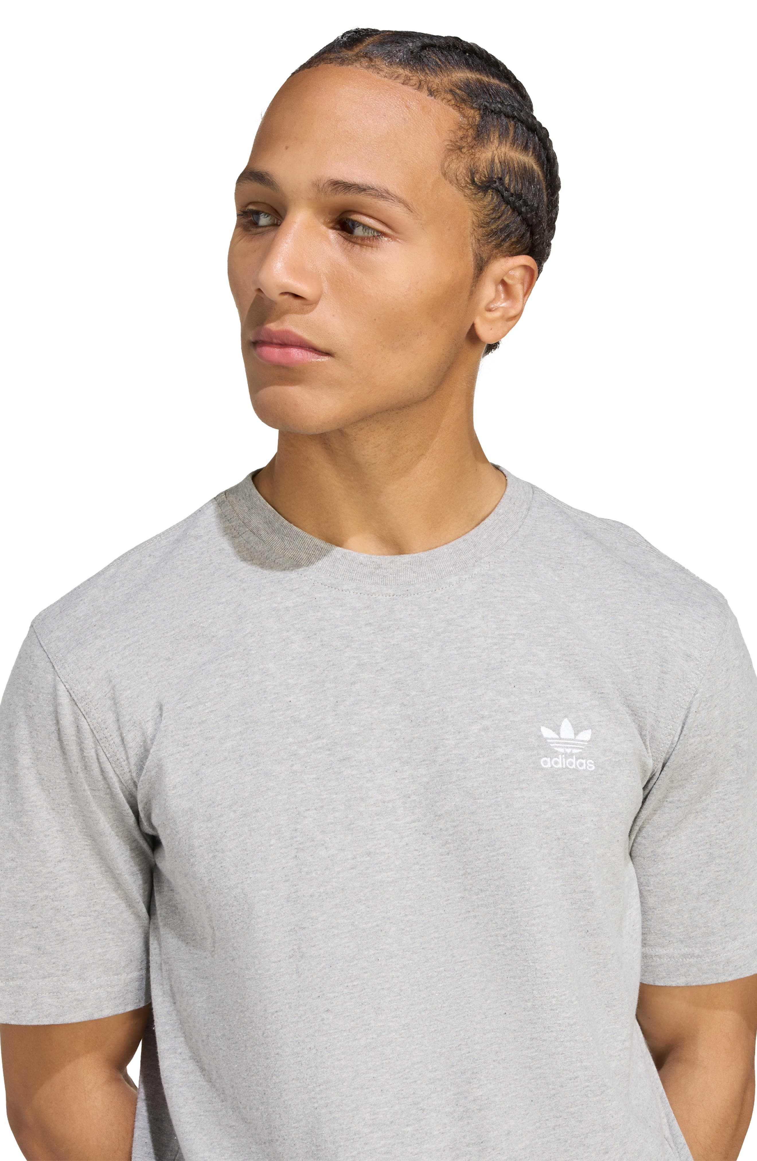 adidas Originals Trefoil Essentials Cotton T-Shirt in Medium Grey Heather/White at Nordstrom - 6