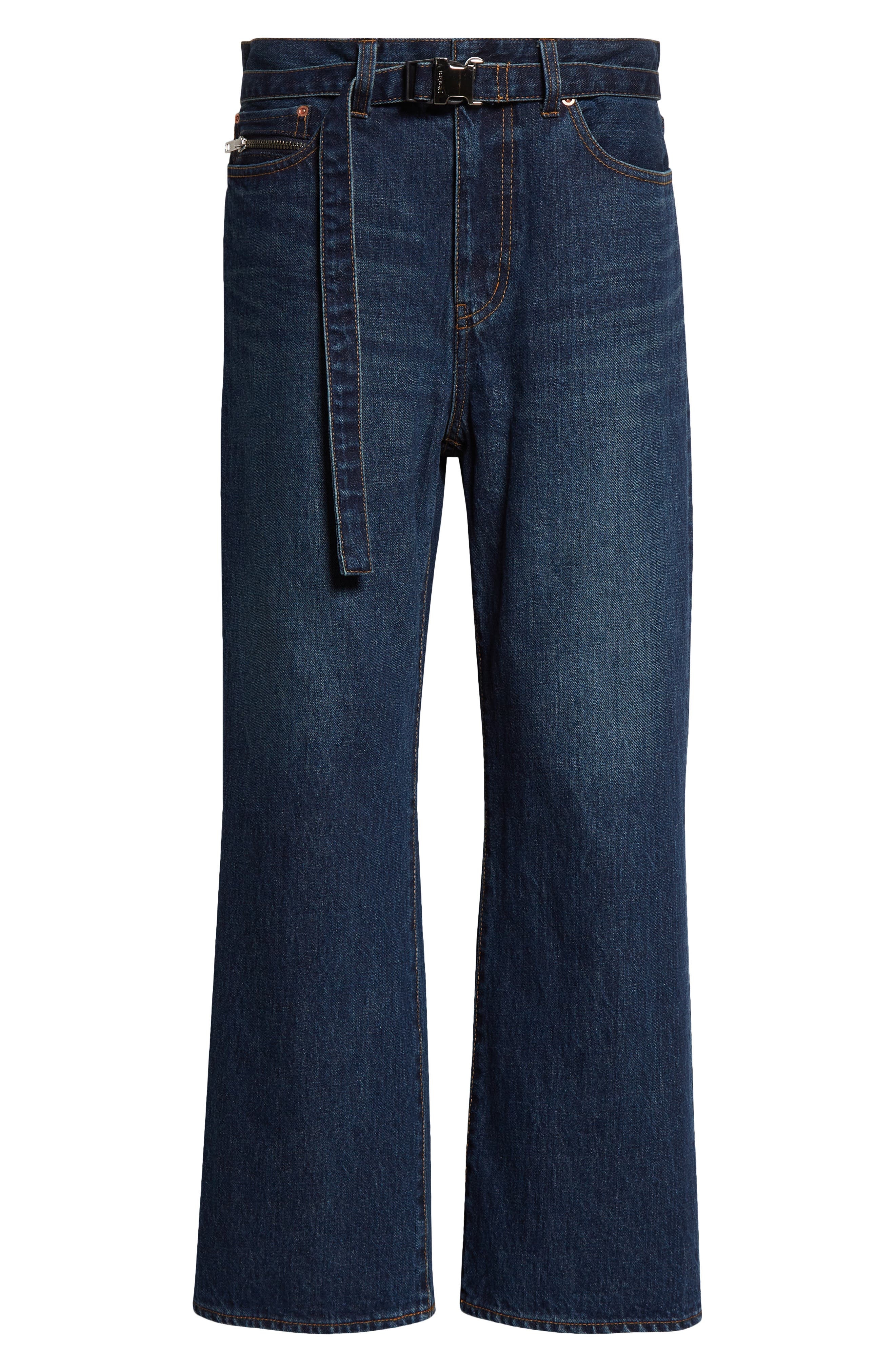 Sacai Belted Crop Bootcut Jeans in Blue at Nordstrom - 5