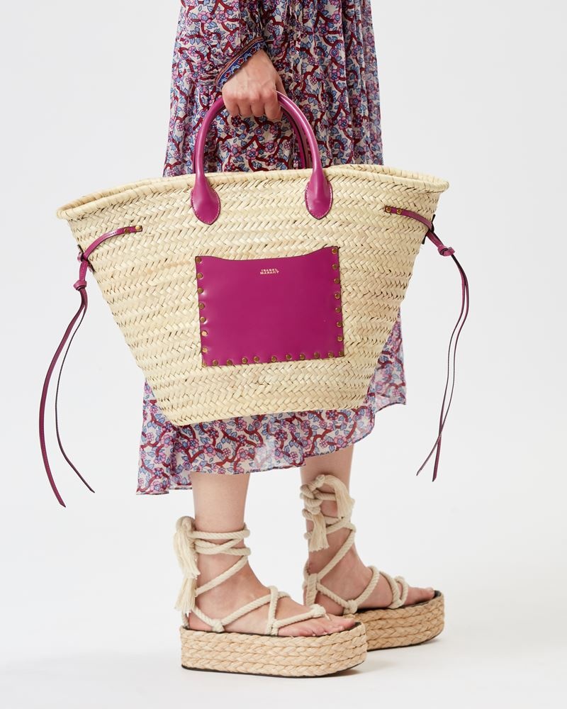 CADIX RAFFIA AND LEATHER BASKET BAG - 4