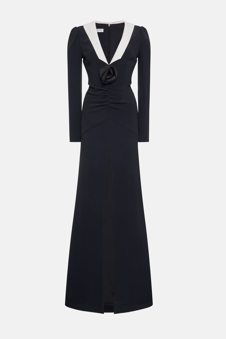 CADY EVENING DRESS WITH MIKADO COLLAR, ROSE DETAIL - 1