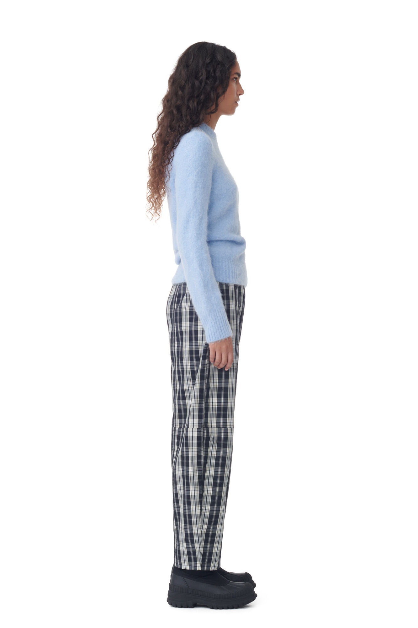 CHECKERED COTTON ELASTICATED CURVE PANTS - 3