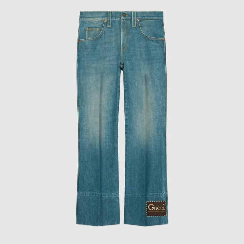 Marble stone-bleached denim flare pant 1