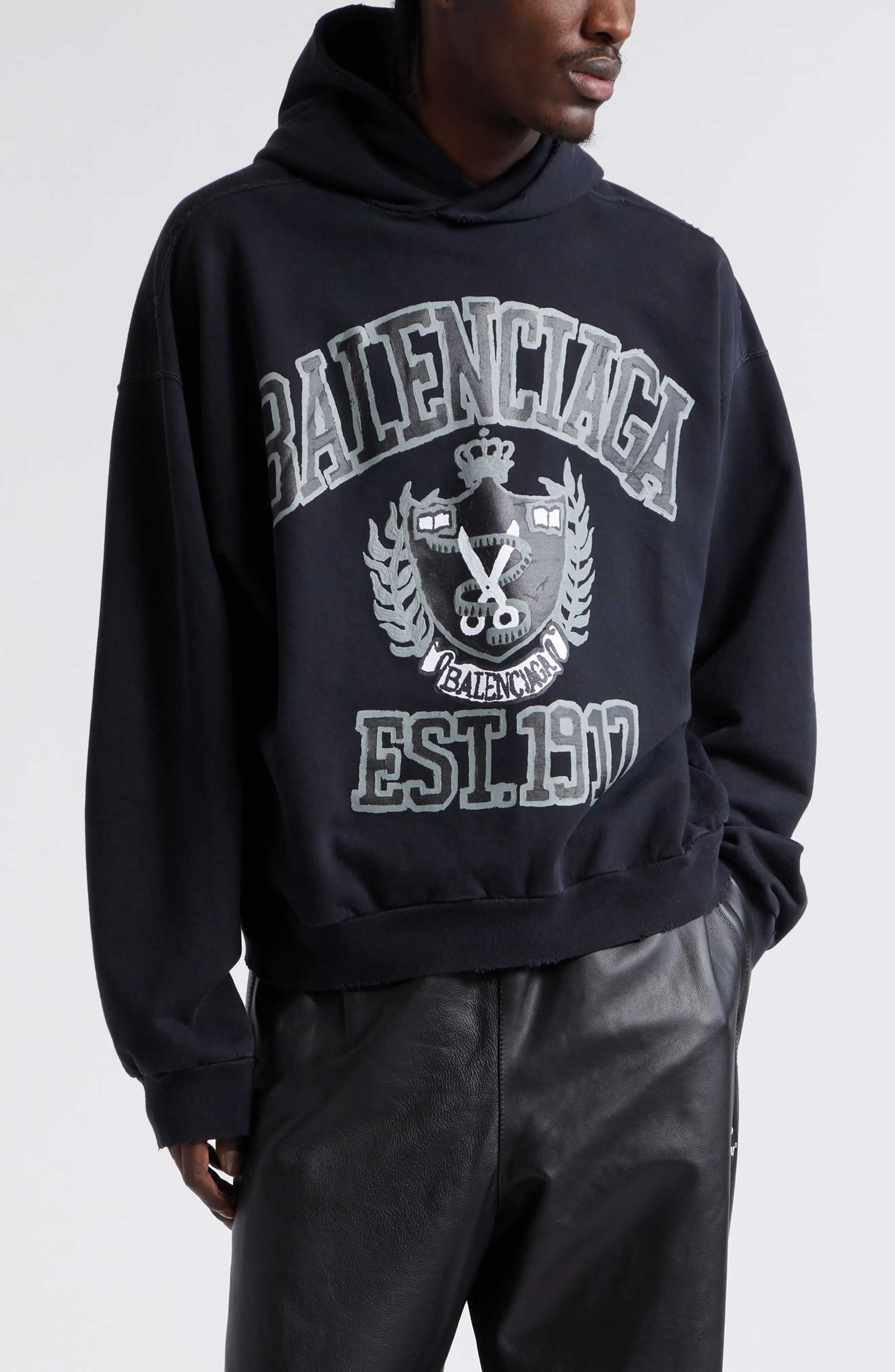 BALENCIAGA DIY Distressed Oversize Cotton Graphic Hoodie in Washed Black Black nordstrom REVERSIBLE