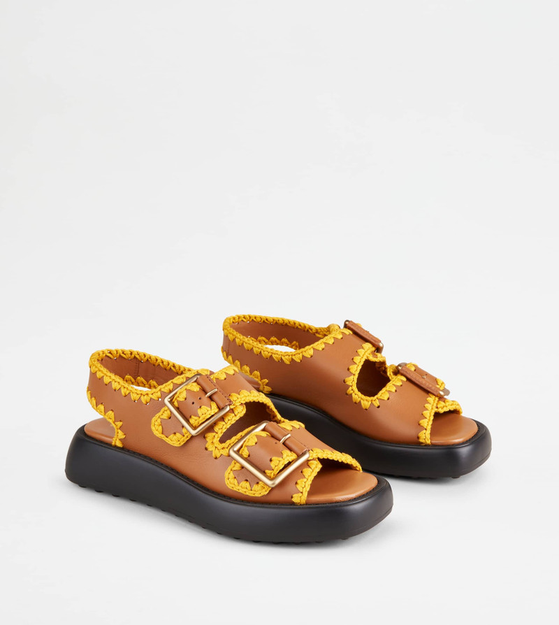 Tod's DOUBLE STRAP SANDALS IN LEATHER - BROWN outlook