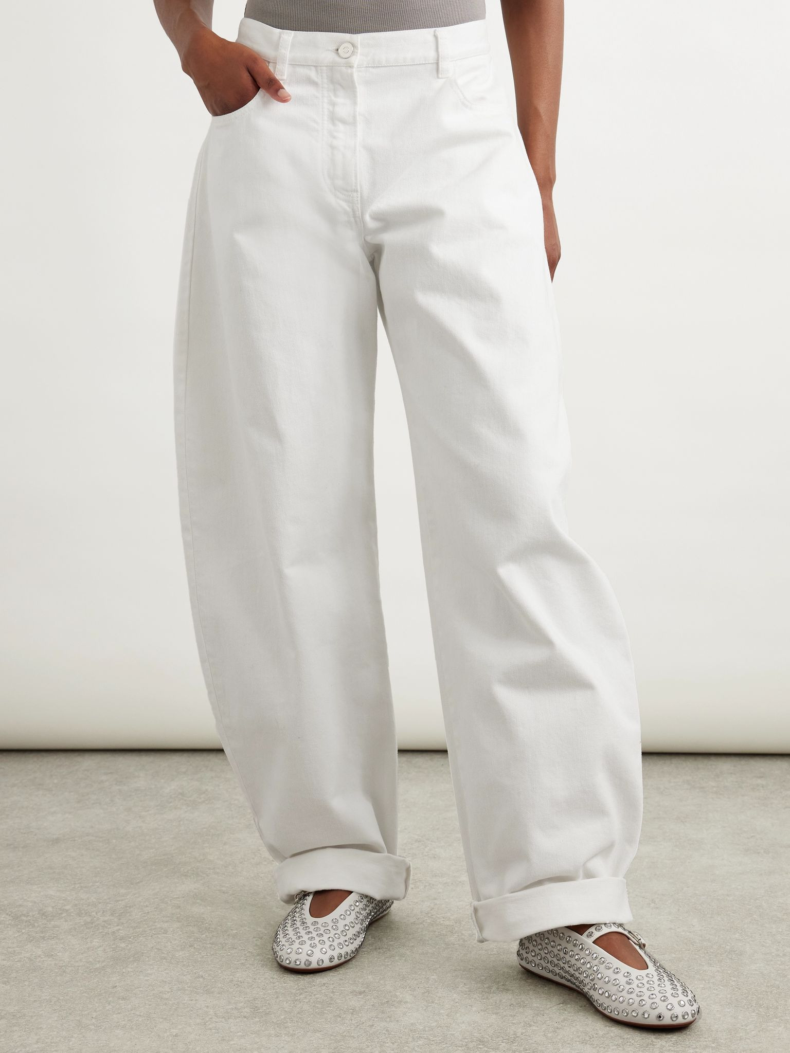 Mid-rise barrel-leg jeans White - 3