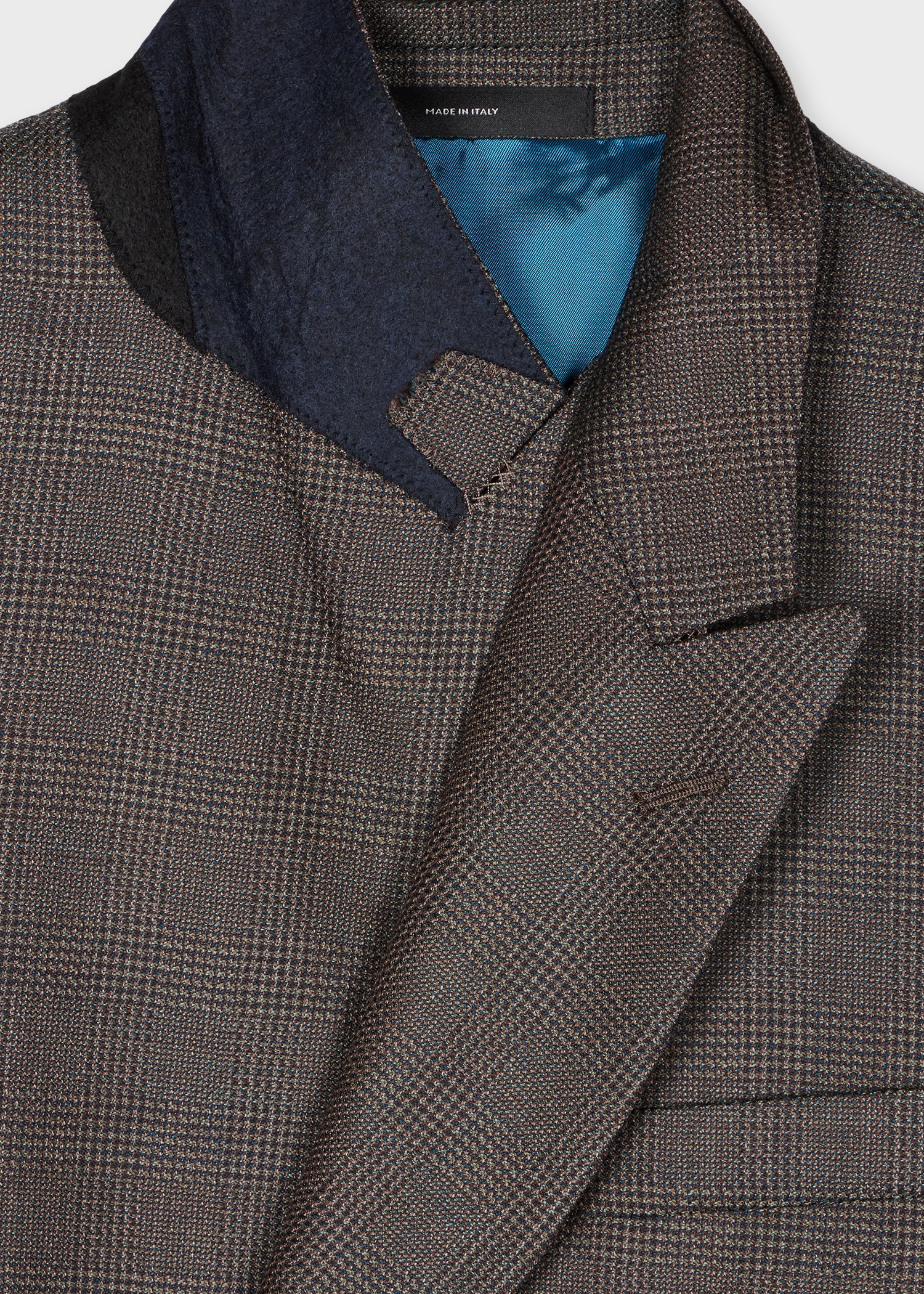 Tailored-Fit Brown Double-Breasted Melange Check Wool Blazer - 2