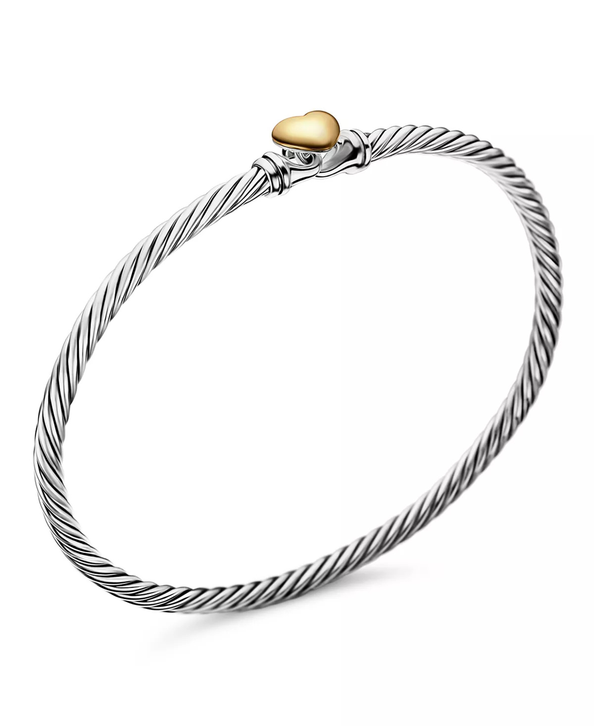 Cable Collectibles® Heart Bracelet in Sterling Silver with 18K Yellow Gold, 3mm - 3