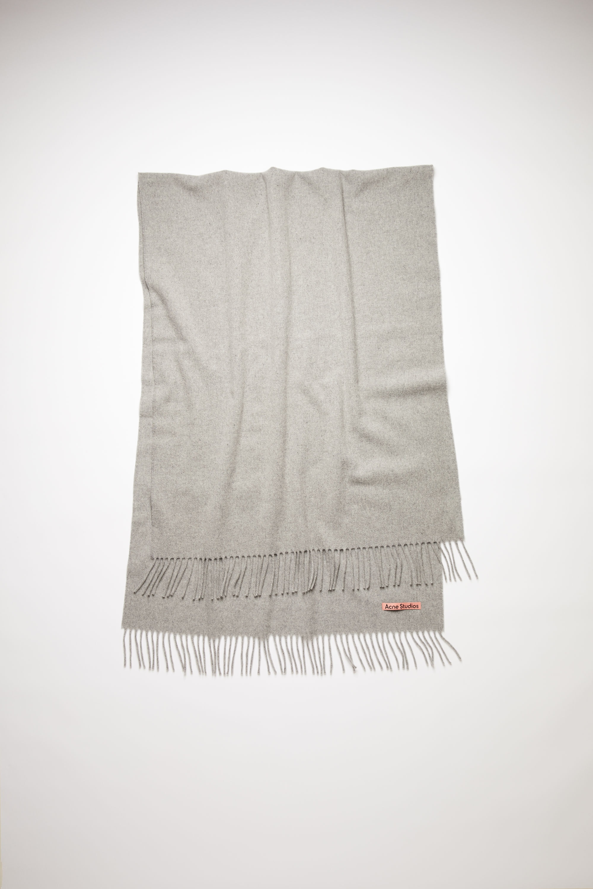 Fringe wool scarf - oversized - Light Grey Melange - 1
