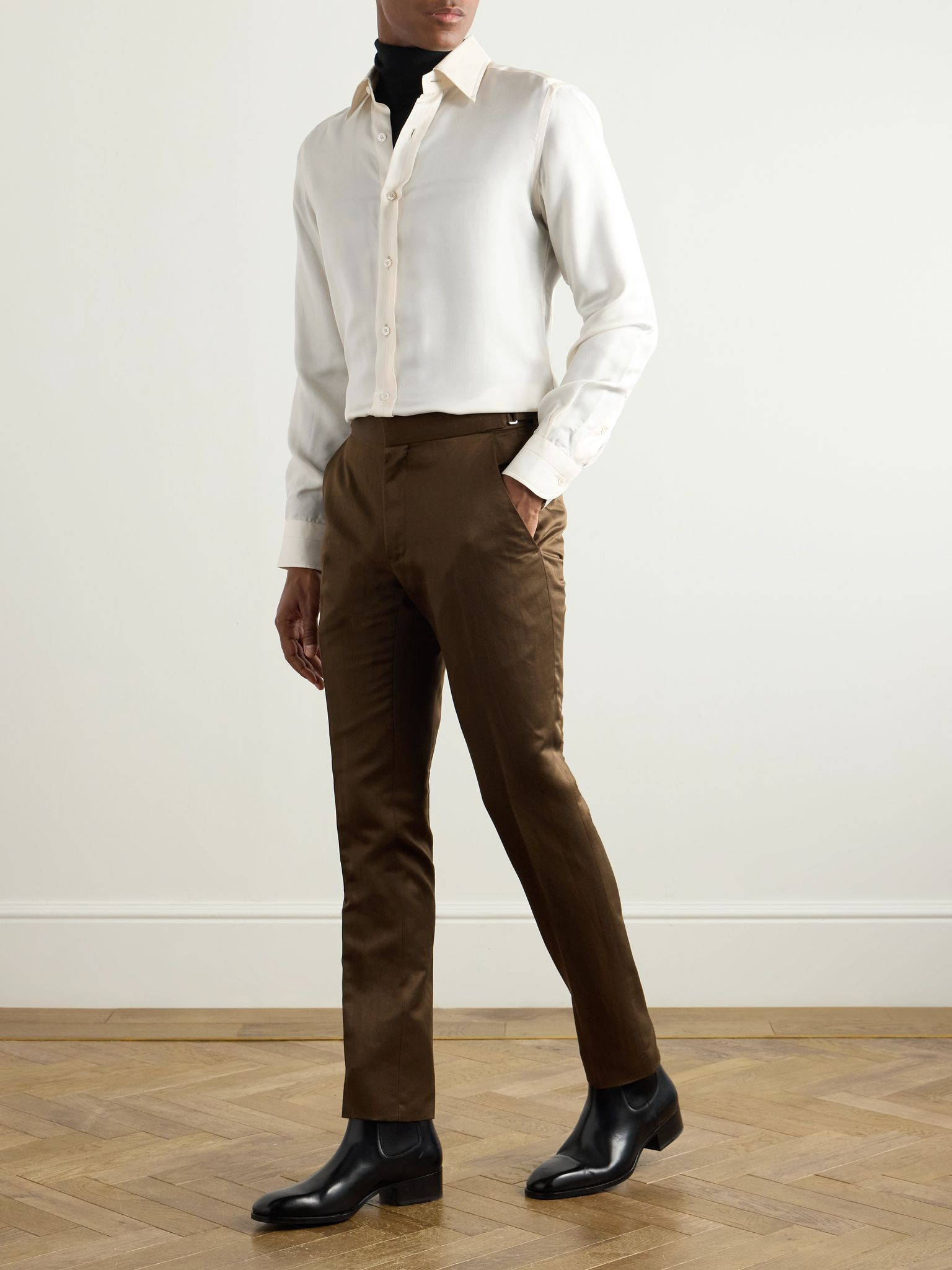 Dyllan Straight-Leg Silk and Linen-Blend Twill Suit Trousers Brown - 2