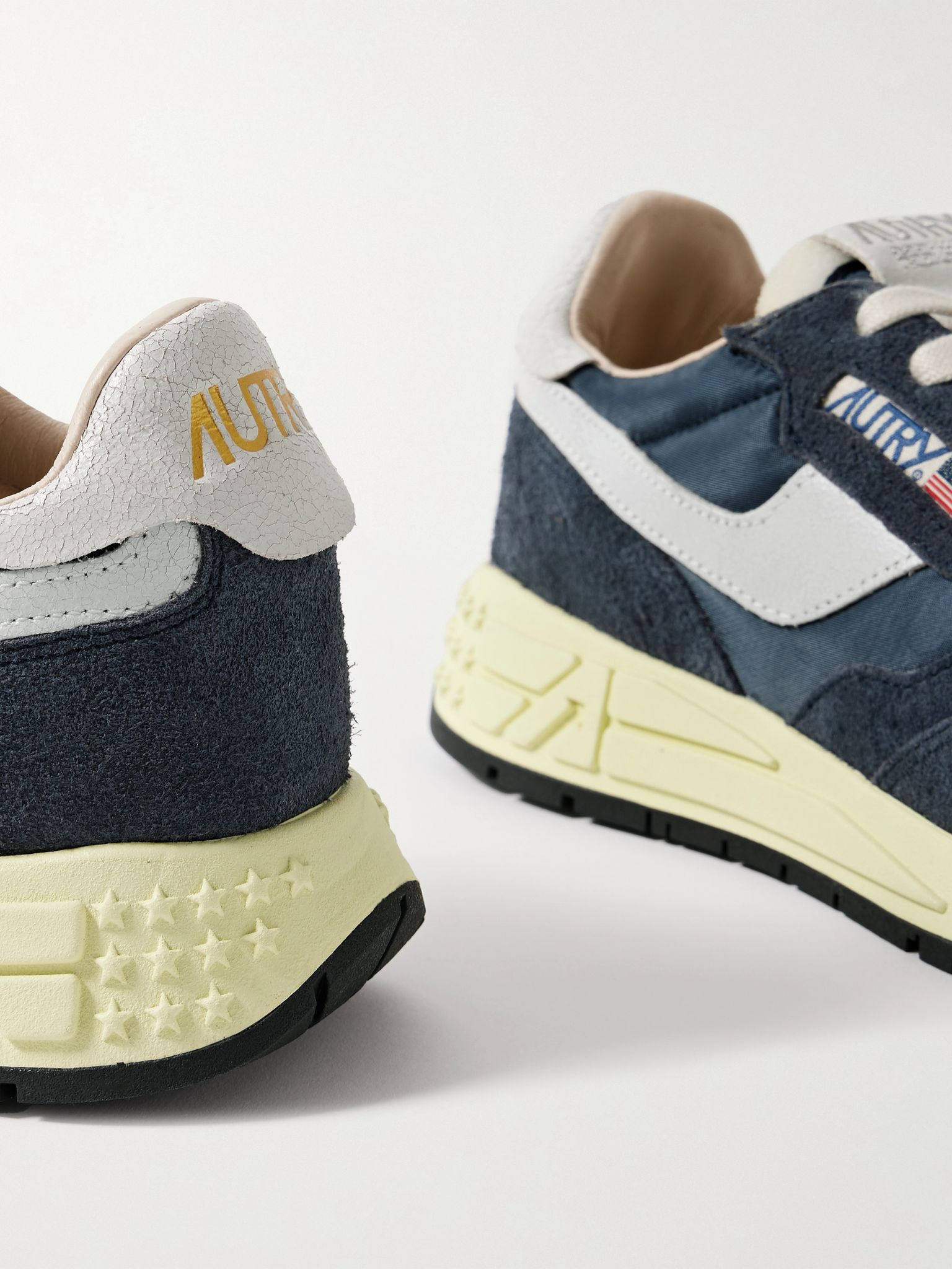 Reelwind Low Cracked-Leather Trimmed Suede and Shell Sneakers Blue - 5